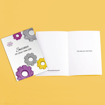 ‘Colourful Cogs’ Personalised Corporate Branded New Job Greeting Cards image 3