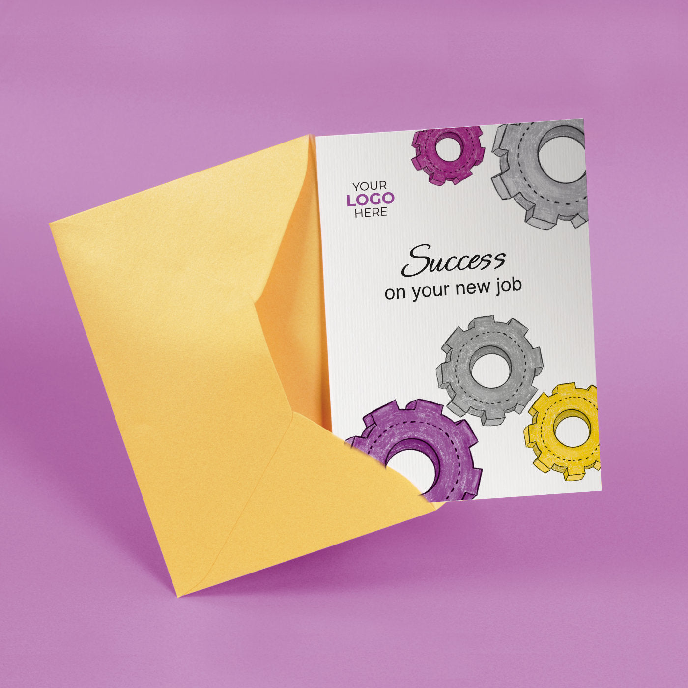 ‘Colourful Cogs’ Personalised Corporate Branded New Job Greeting Cards image 2
