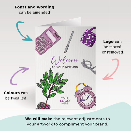 ‘Office Items’ Personalised Corporate Branded Welcome Greeting Cards image 1