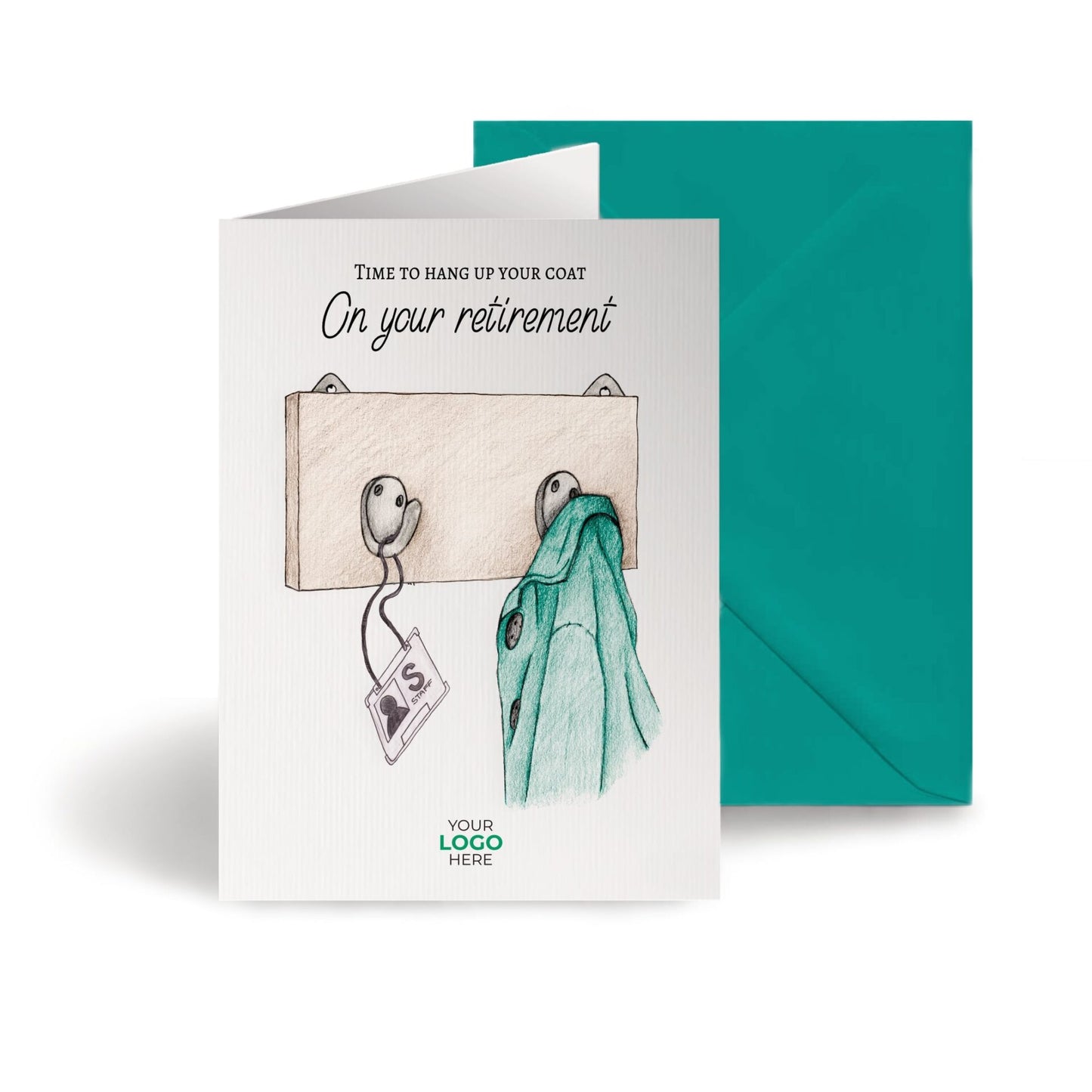 ‘Hanging Coat’ Personalised Corporate Branded Retirement Greeting Cards image 0