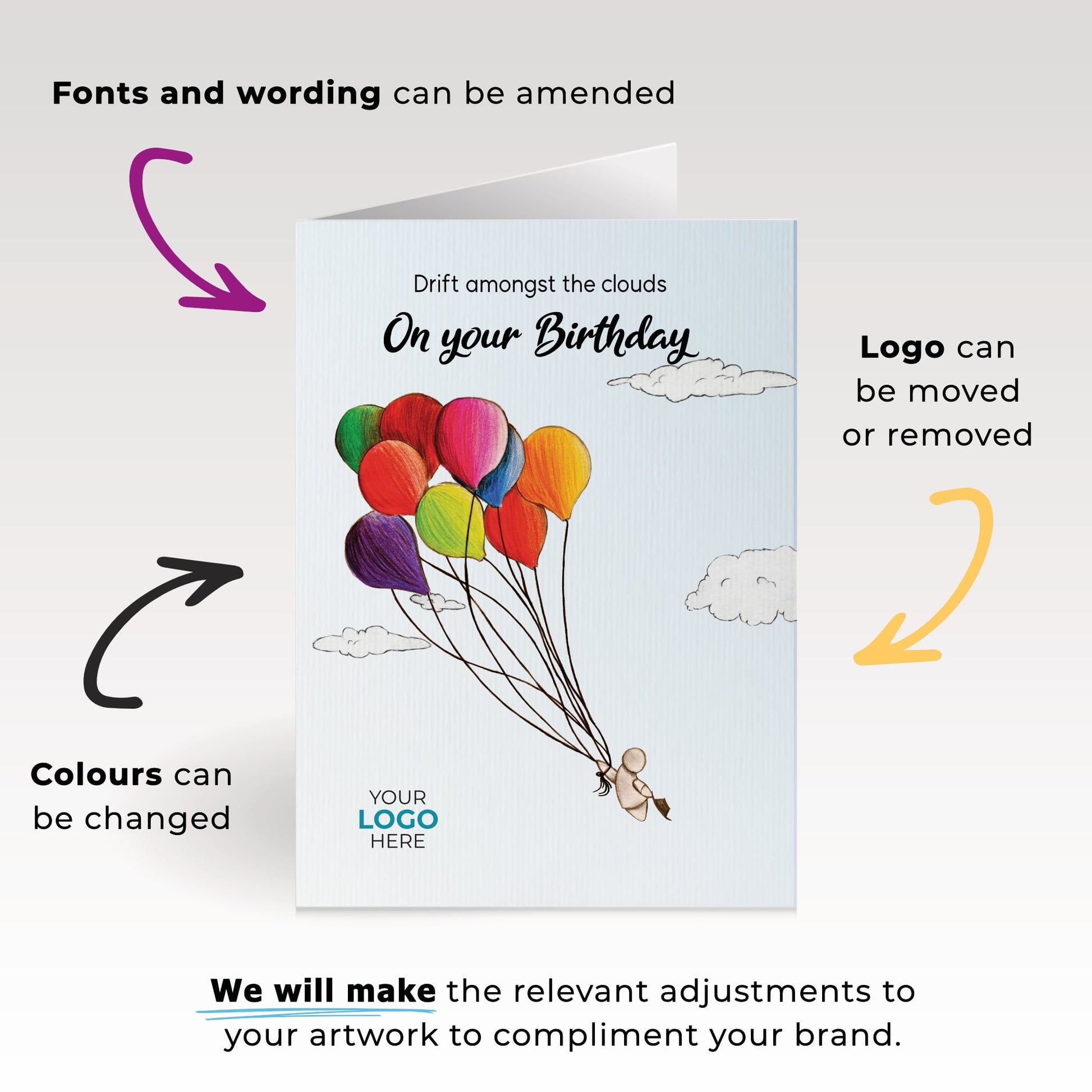 ‘Hats Off Flying High’ Personalised Corporate Branded Birthday Greeting Cards image 1