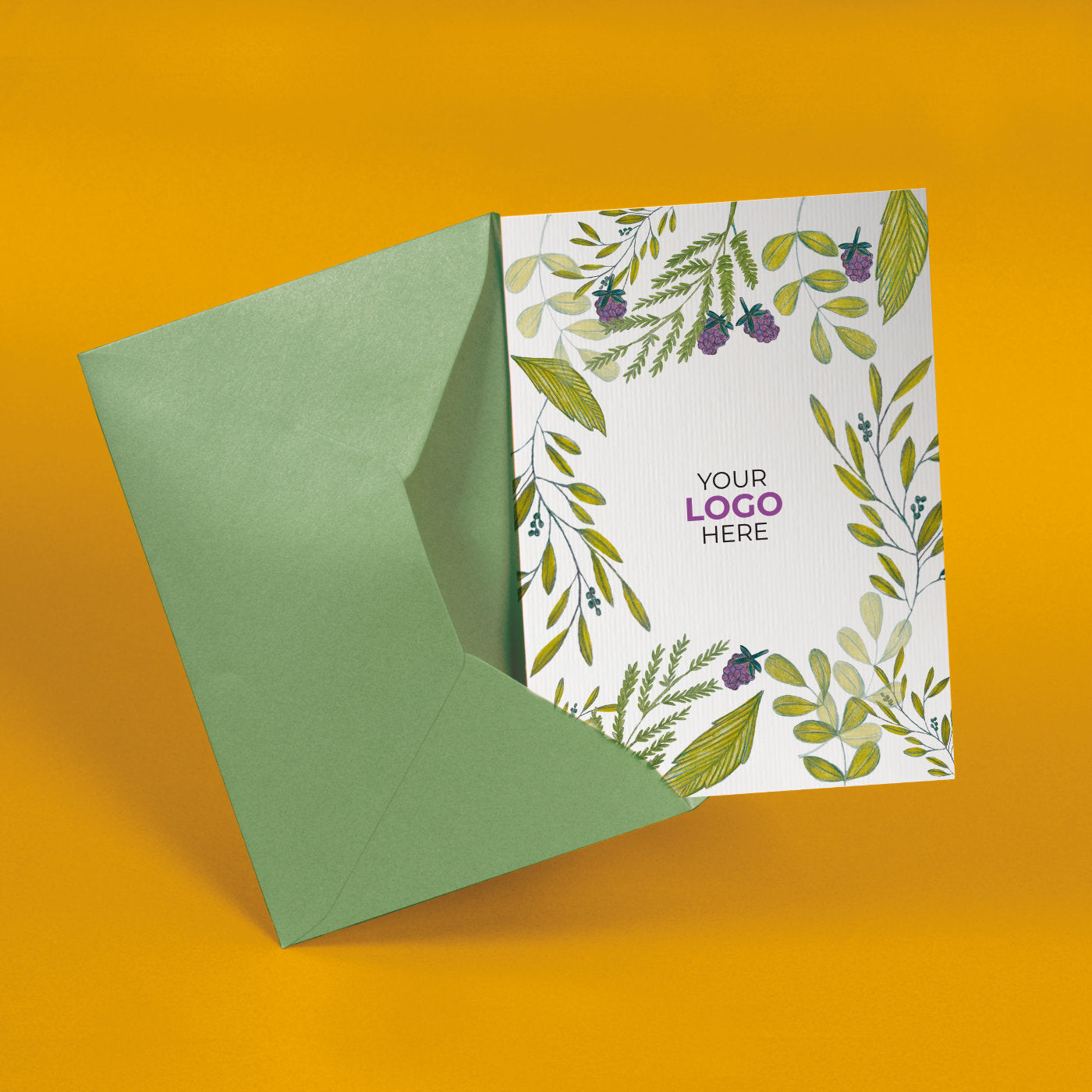 ‘Blackberries & Leaves' Personalised Corporate Branded Floral Greeting Cards image 2