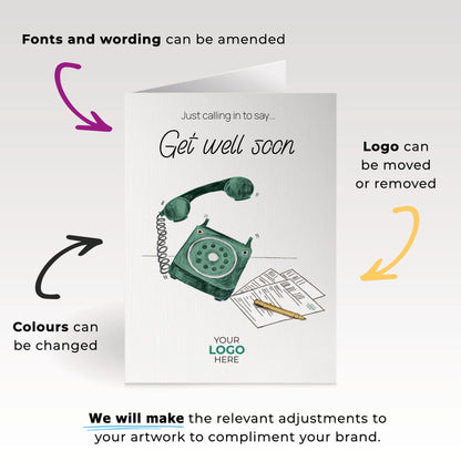 ‘Phone Calling’ Personalised Corporate Branded Get Well Soon Greeting Cards image 1