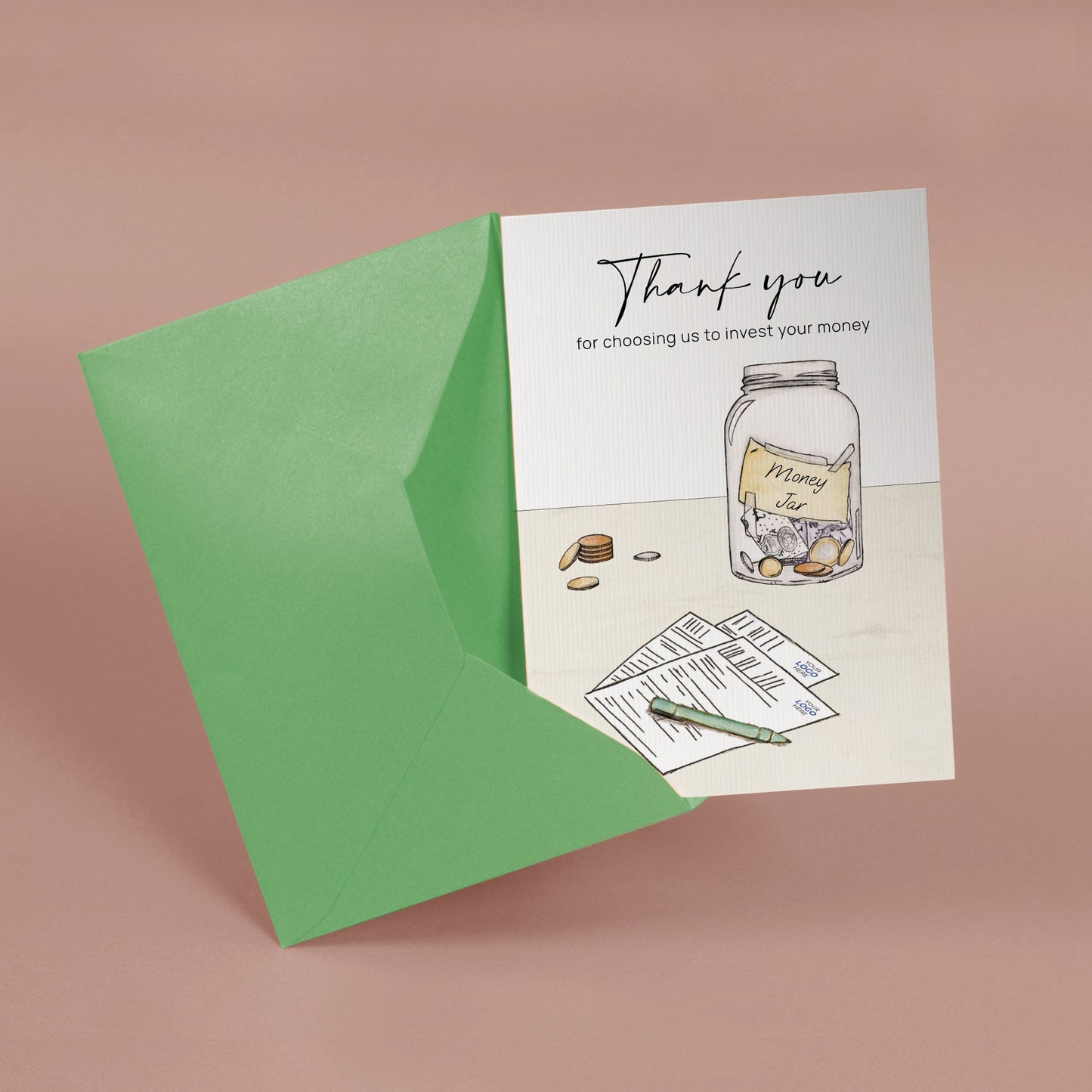 ‘Money Jar & Note’ Personalised Corporate Branded Financial Greeting Cards image 3