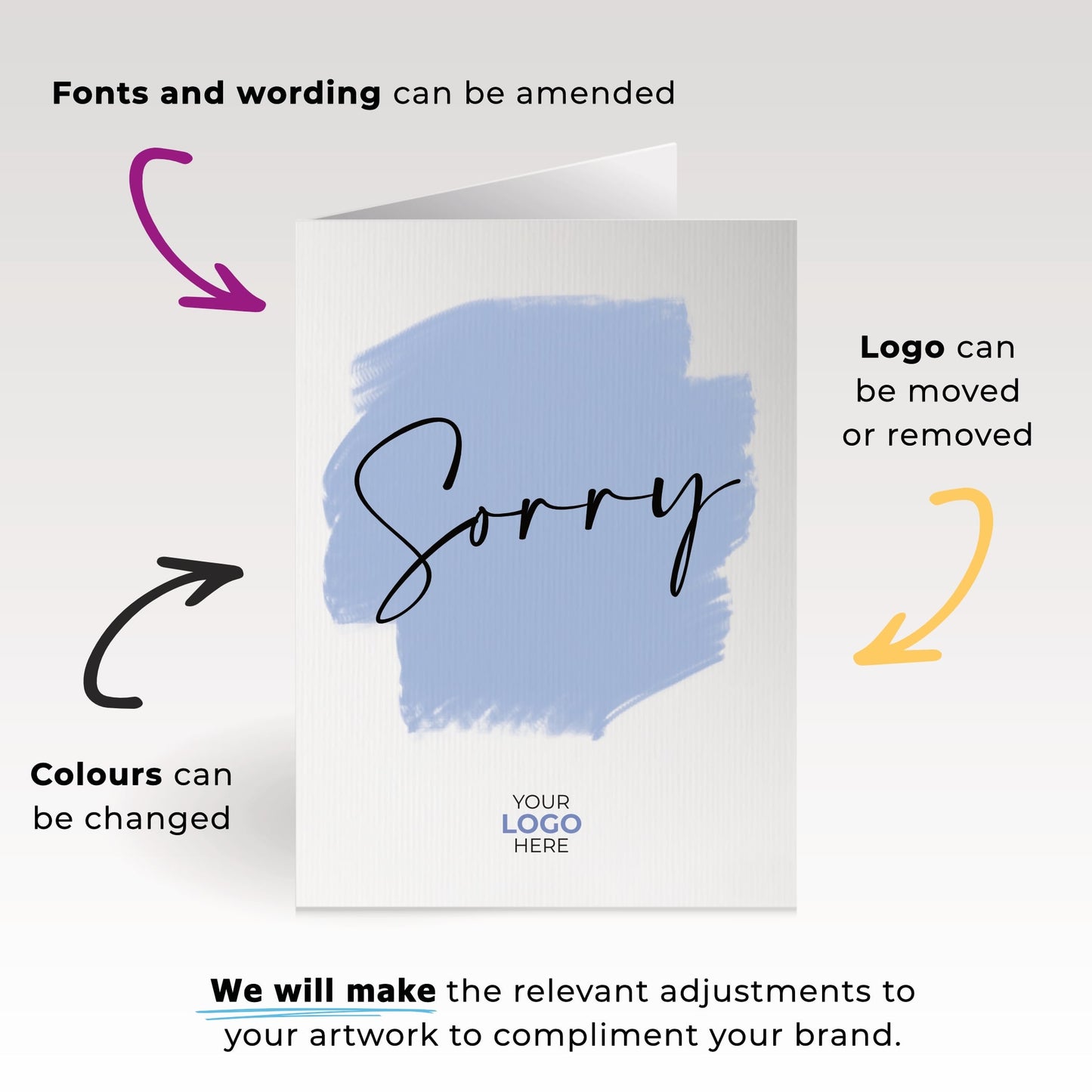 ‘Coloured Swipe’ Personalised Corporate Branded Sorry Greeting Cards image 1