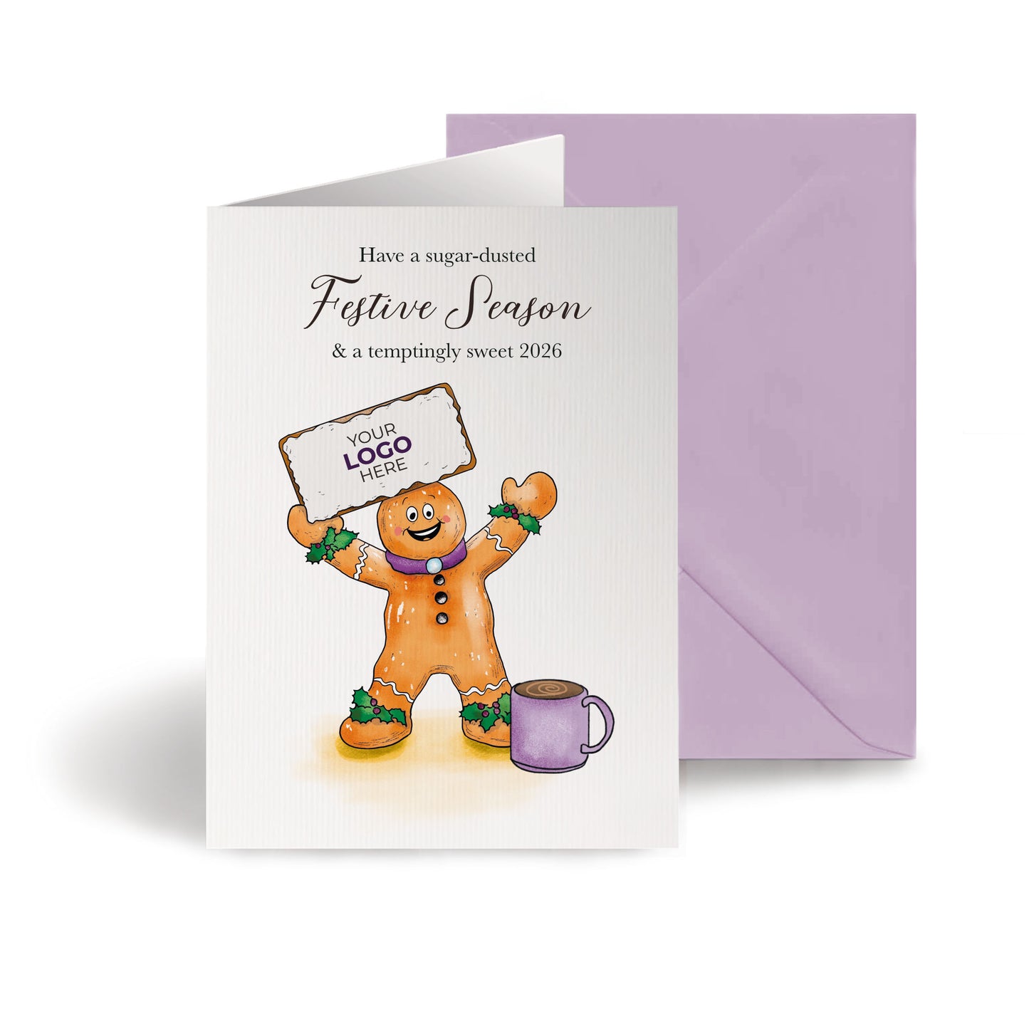 ‘Gingerbread Man & Mug' Personalised Company Christmas Cards image 0