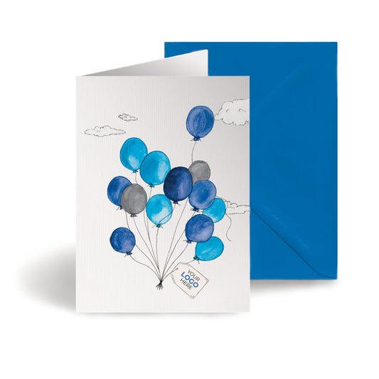 ‘Balloons in Clouds’ Personalised Corporate Branded Open Greeting Cards image 0