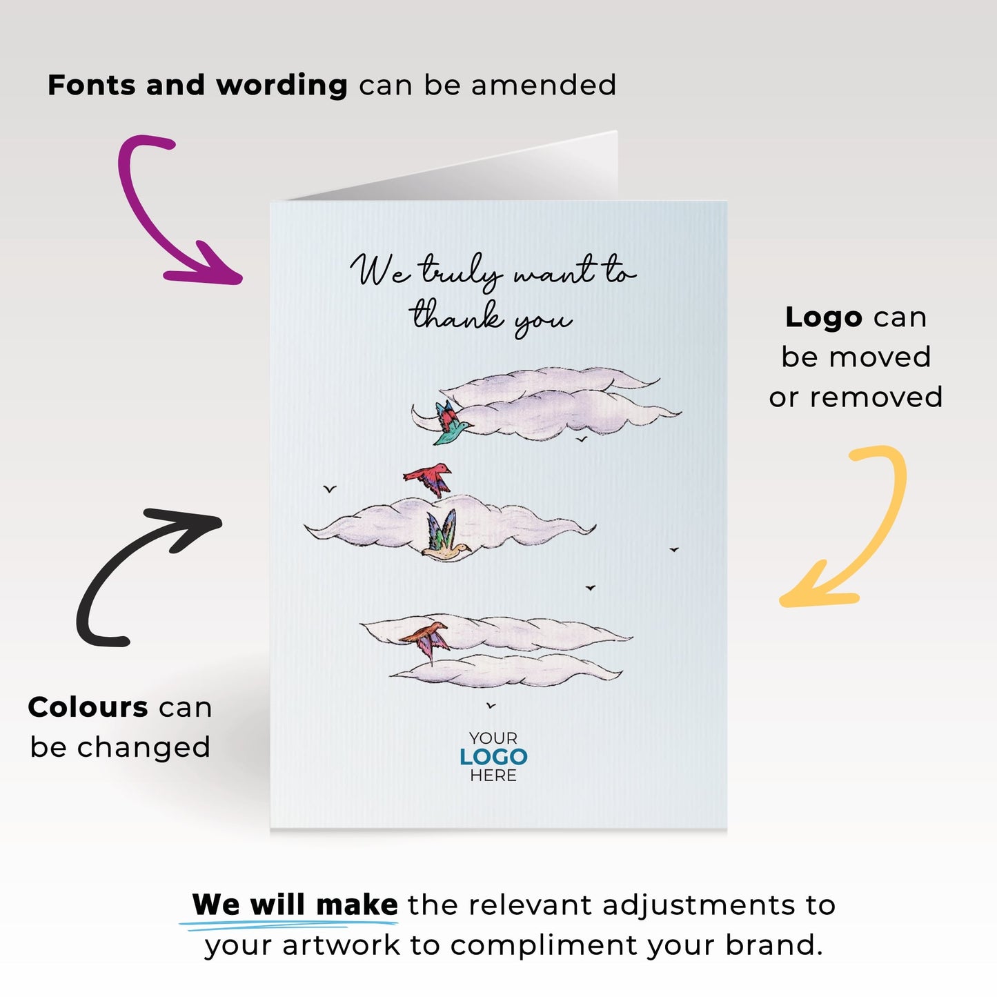 ‘Birds in Clouds’ Business Thank You Cards image 1