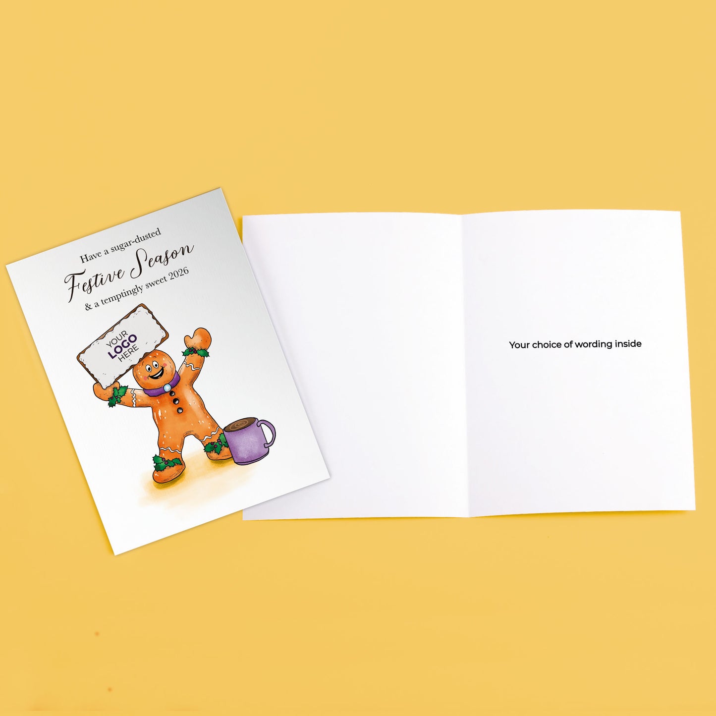 ‘Gingerbread Man & Mug' Personalised Company Christmas Cards image 3