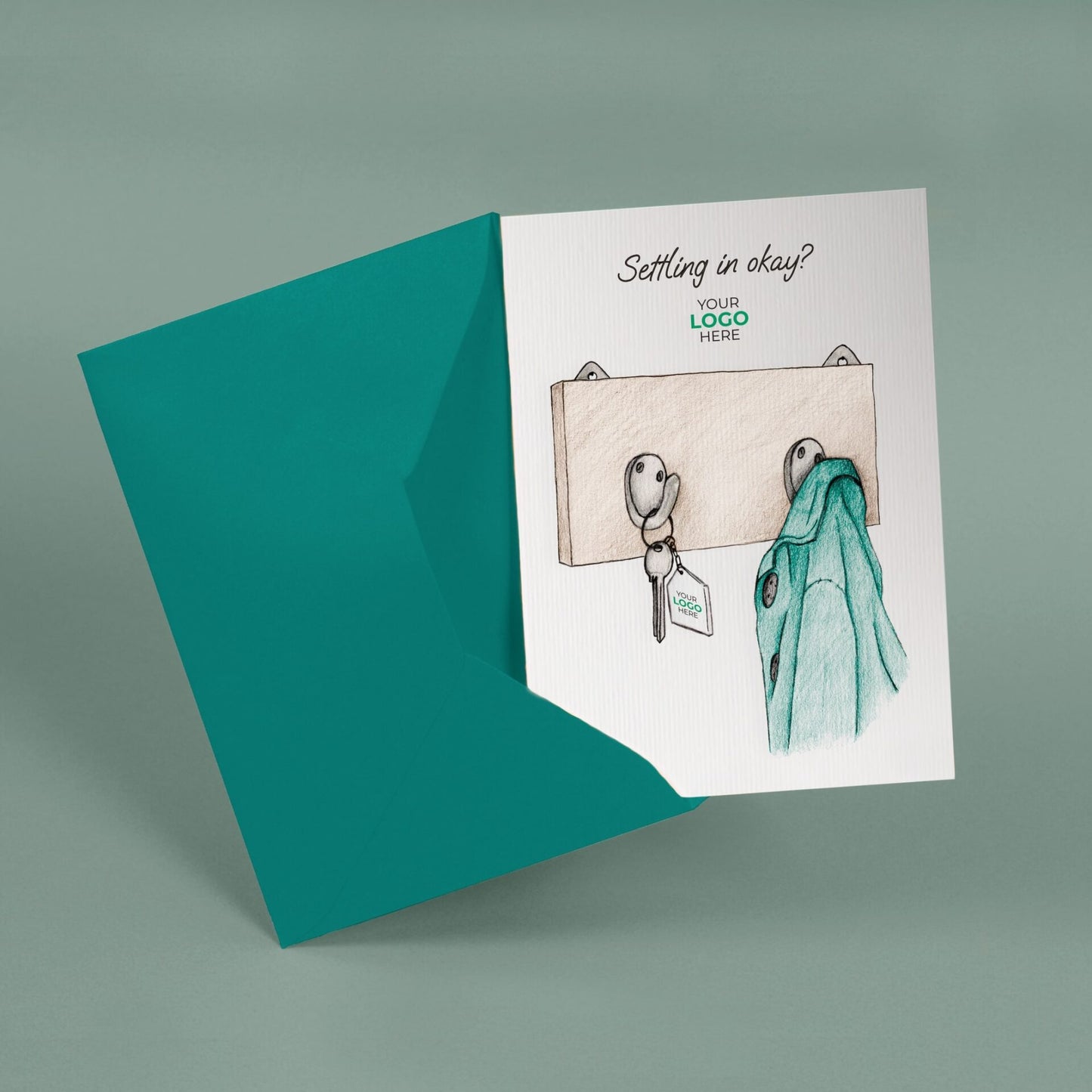 ‘Hanging Coat’ Personalised Corporate Branded Property Greeting Cards image 2