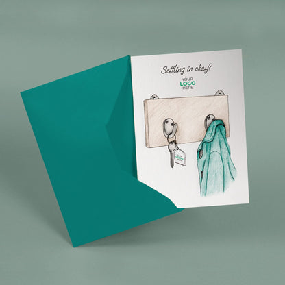 ‘Hanging Coat’ Personalised Corporate Branded Property Greeting Cards image 2