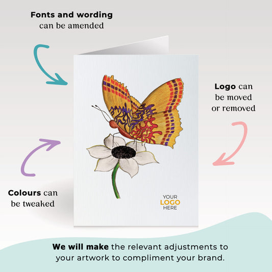 ‘Butterfly on Flower’ Personalised Corporate Branded Open Greeting Cards image 1
