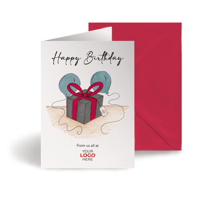 ‘Present & Balloons’ Personalised Corporate Branded Birthday Greeting Cards image 0
