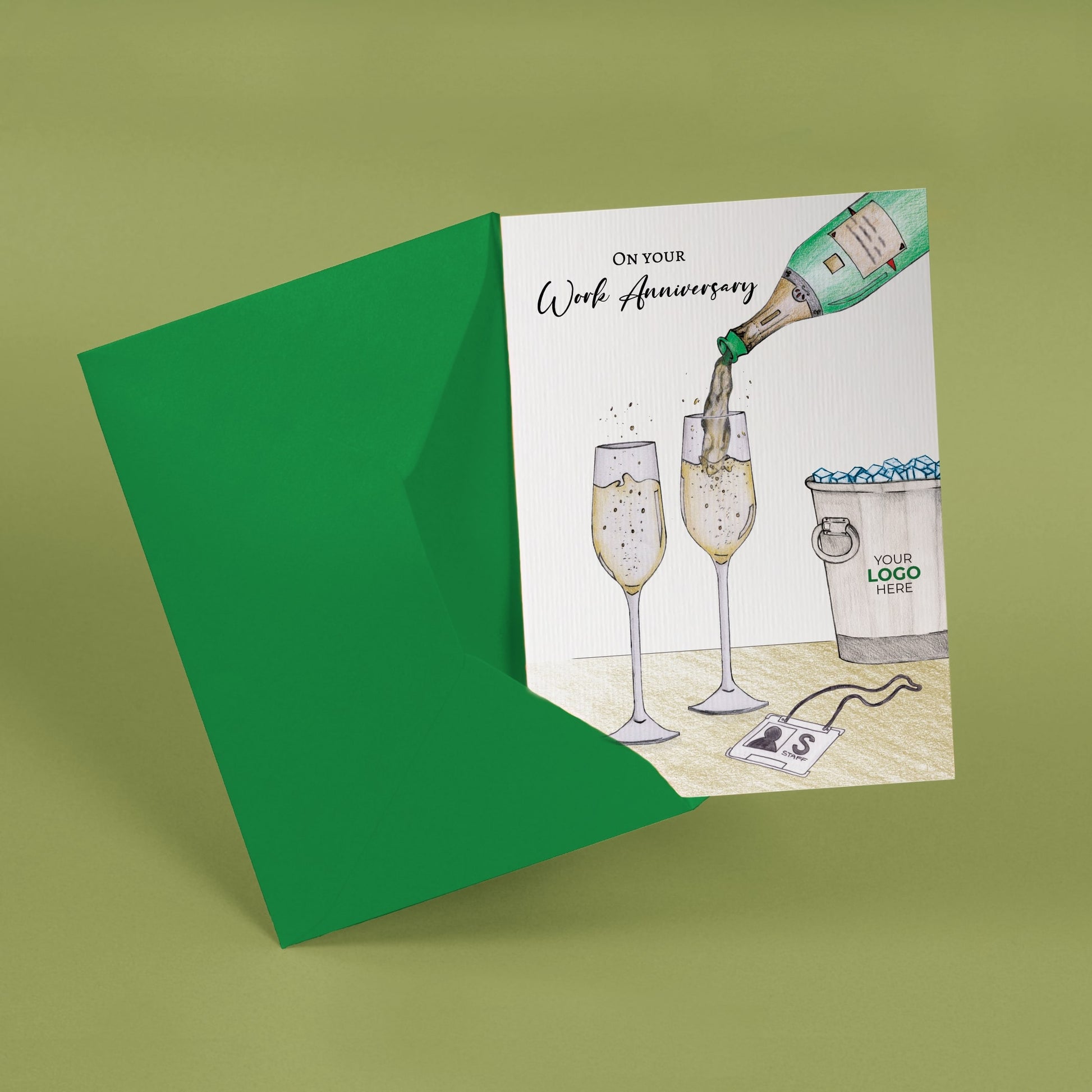 ‘Pouring Champagne’ Personalised Corporate Branded New Job Greeting Cards image 2