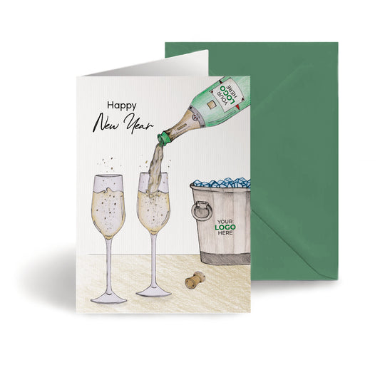 Pouring Champagne' Personalised Corporate Branded New Year Greeting Cards image 0
