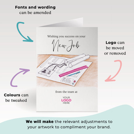 Design Engineer Plans’ Personalised Corporate Branded New Job Greeting Cards image 1