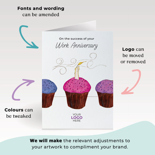 ‘Candle On Cupcake’ Personalised Corporate Branded Anniversary Greeting Cards image 1