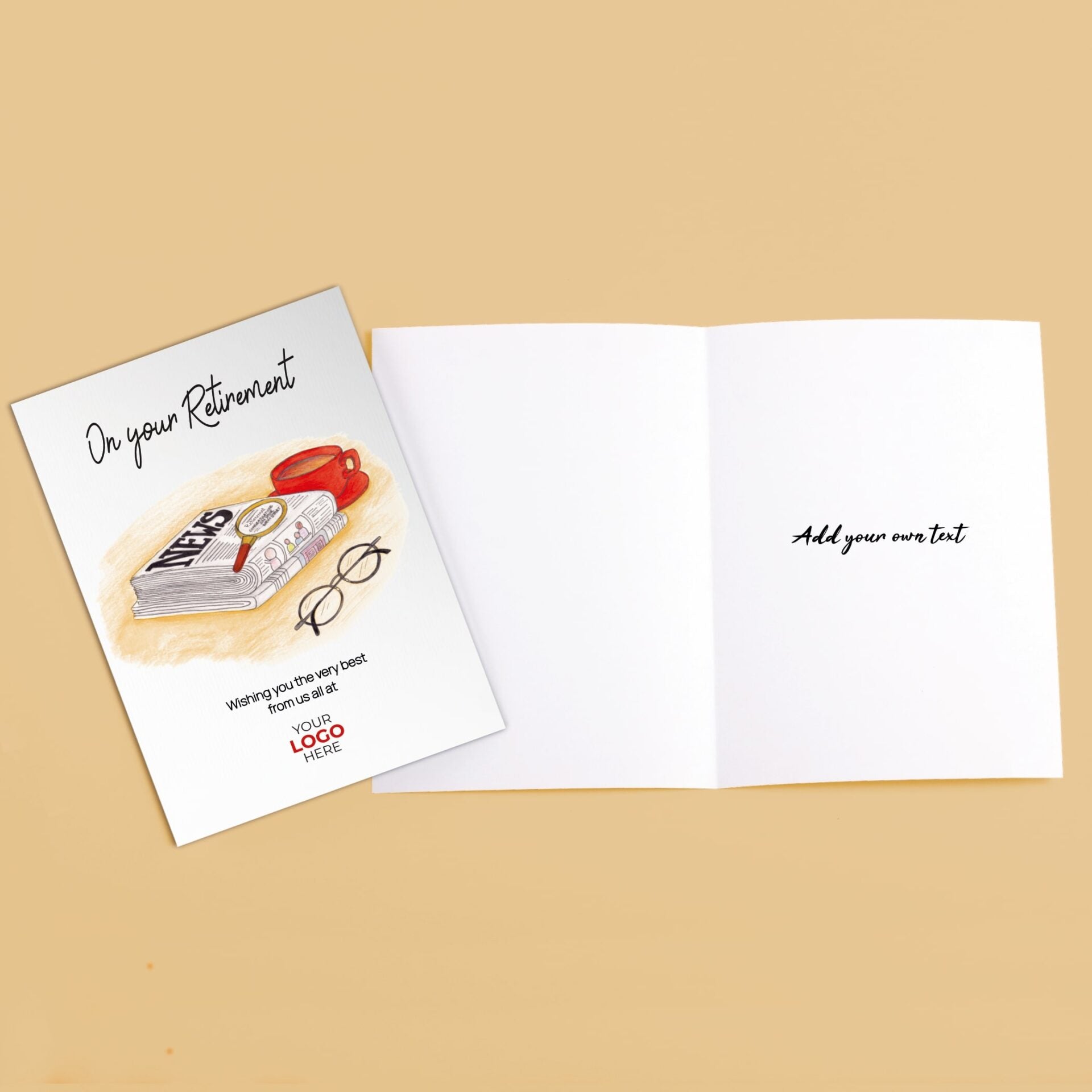 ‘Newspaper Search’ Personalised Corporate Branded Retirement Greeting Cards image 3