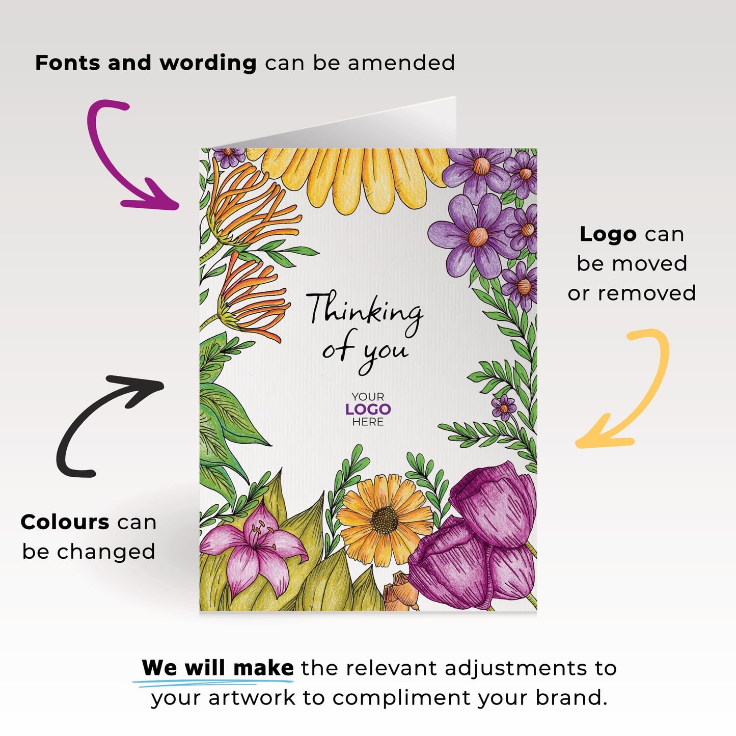 ‘Floral Garden’ Personalised Corporate Branded Thinking of You Greeting Cards image 1