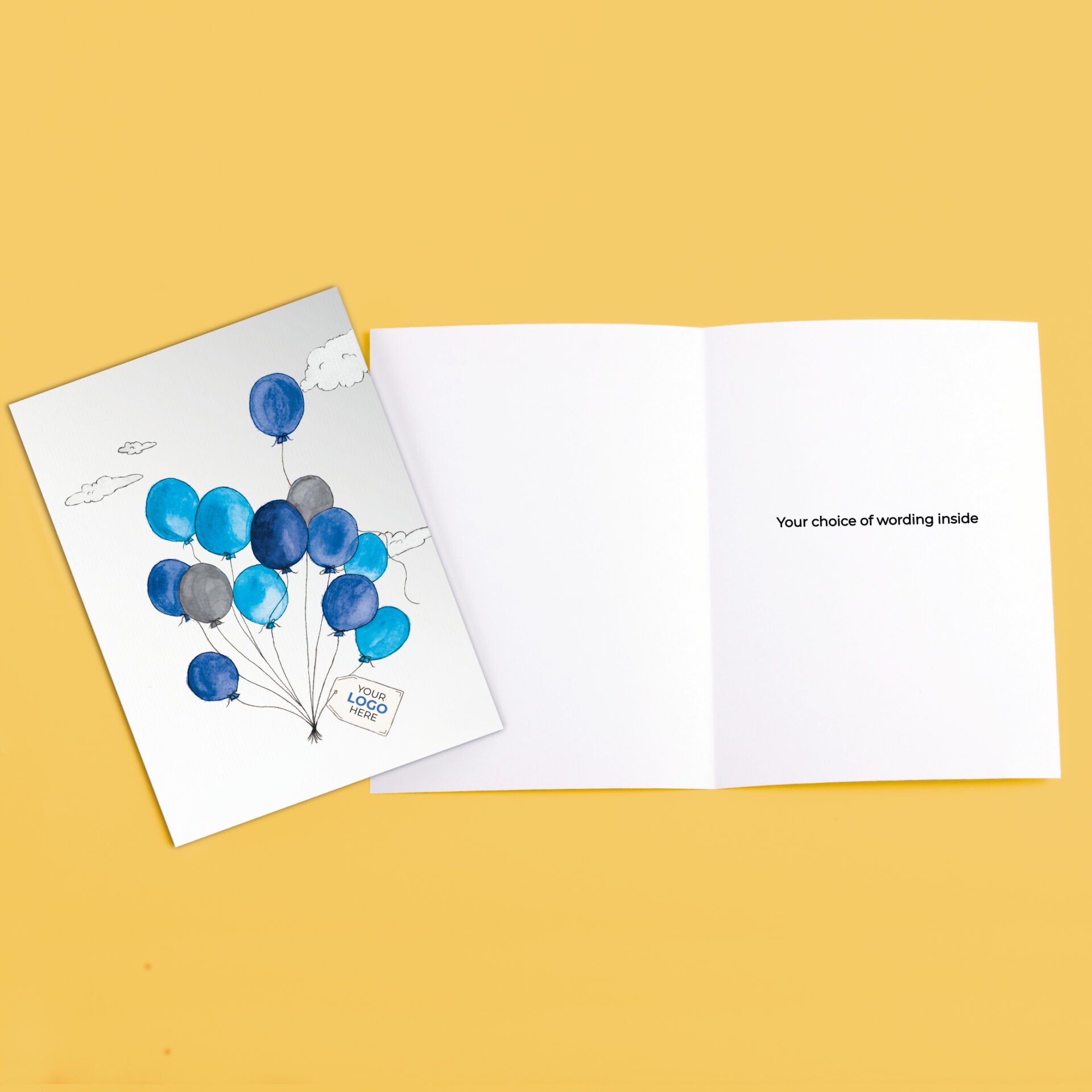 ‘Balloons in Clouds’ Personalised Corporate Branded Open Greeting Cards image 3