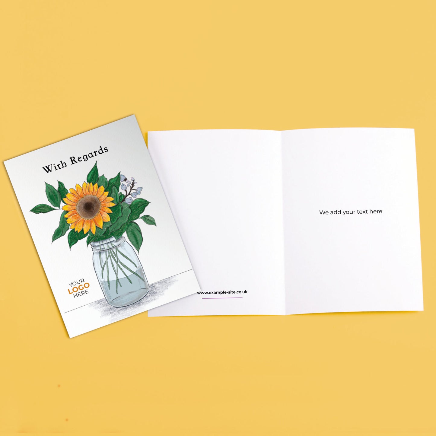 ‘Sunflower' Personalised Corporate Branded Open Greeting Cards image 3