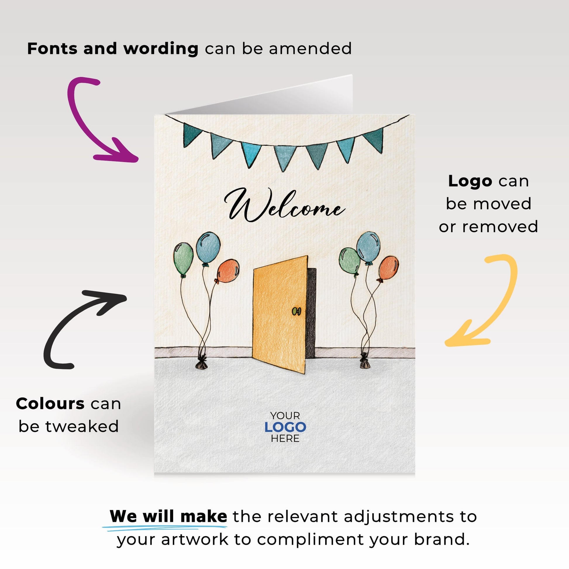 ‘Balloons Door’ Personalised Corporate Branded Welcome Greeting Cards image 1