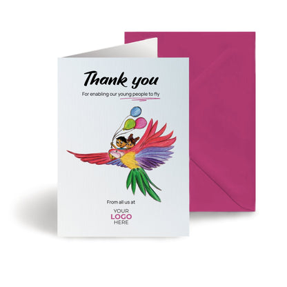 ‘Parrot with Children’ Personalised Corporate Branded Education Greeting Cards image 0