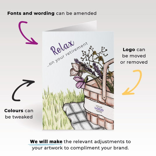 ‘Picnic Basket’ Personalised Corporate Branded Retirement Greeting Cards image 1