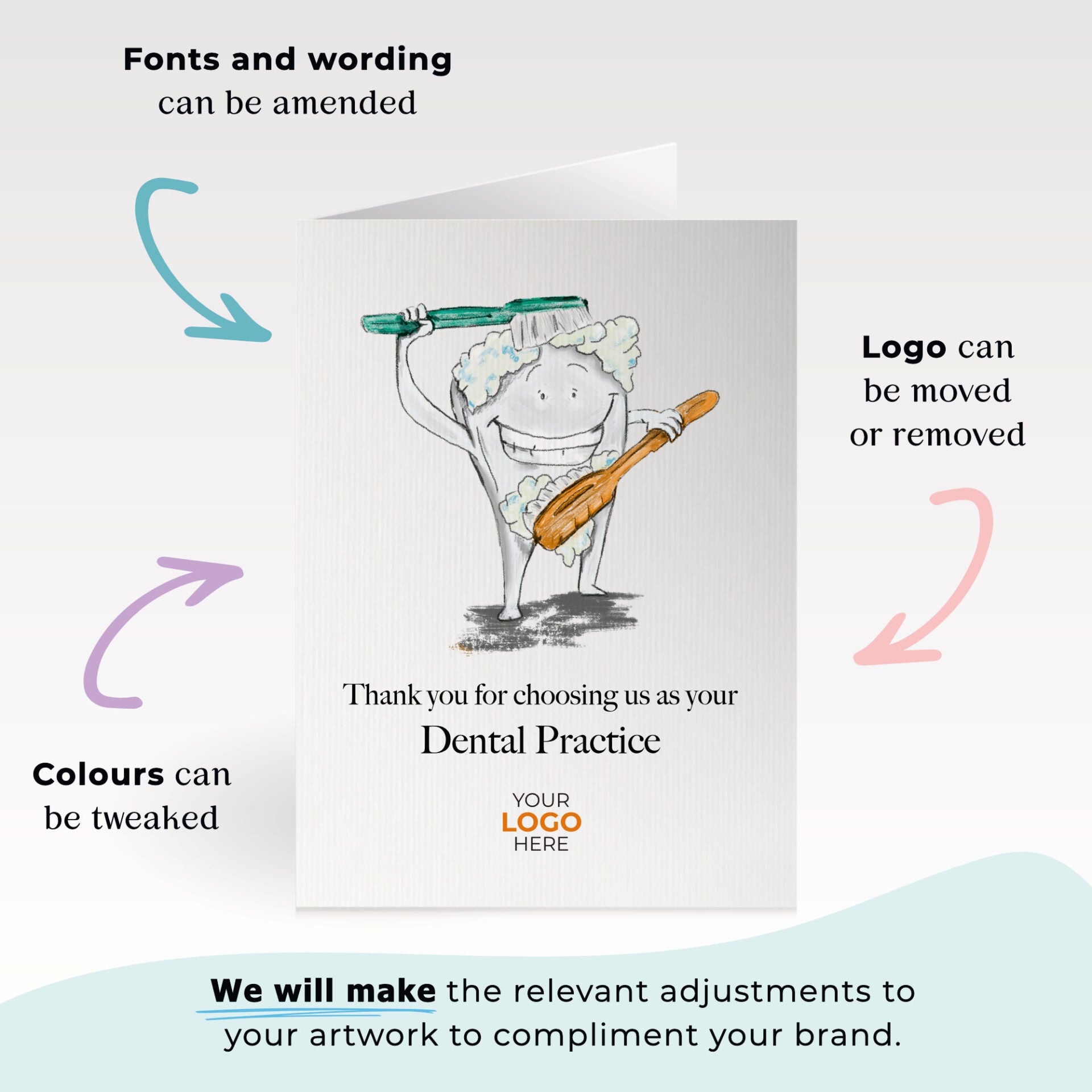 ‘Scrubbing Tooth’ Personalised Corporate Branded Health Care Greeting Cards image 1