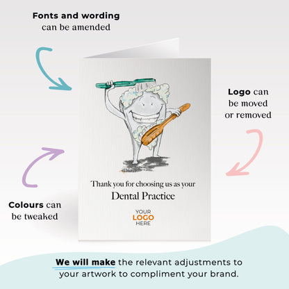 ‘Scrubbing Tooth’ Personalised Corporate Branded Health Care Greeting Cards image 1