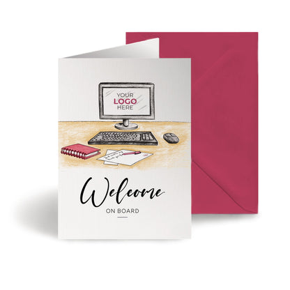 ‘Computer Desk’ Personalised Corporate Branded Welcome Greeting Cards image 0