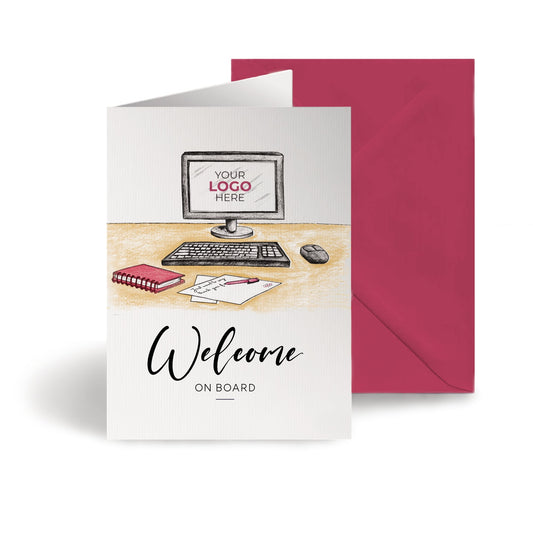 ‘Computer Desk’ Personalised Corporate Branded Welcome Greeting Cards image 0