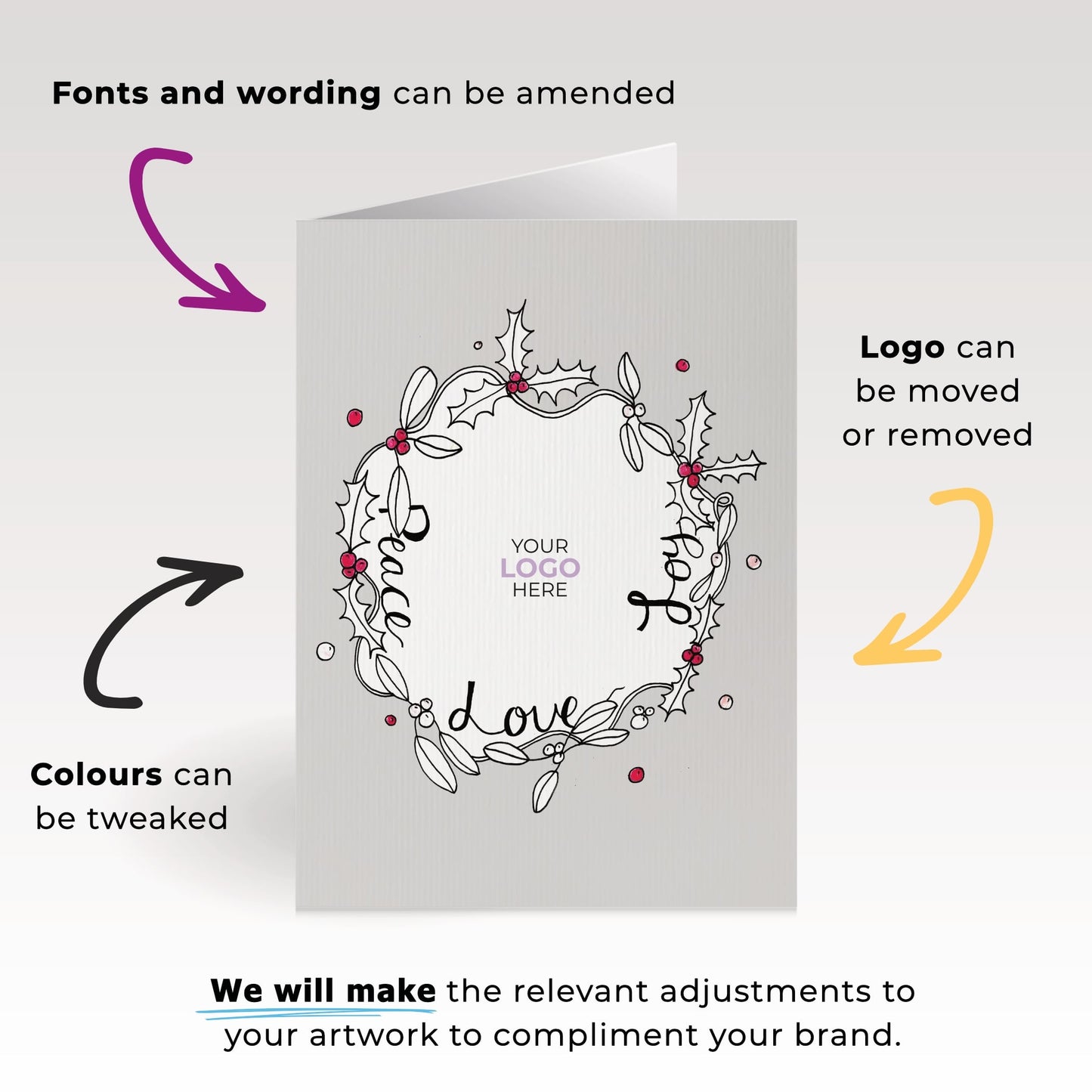 ‘Peace, Love & Joy’  Customised Corporate Christmas Cards image 1