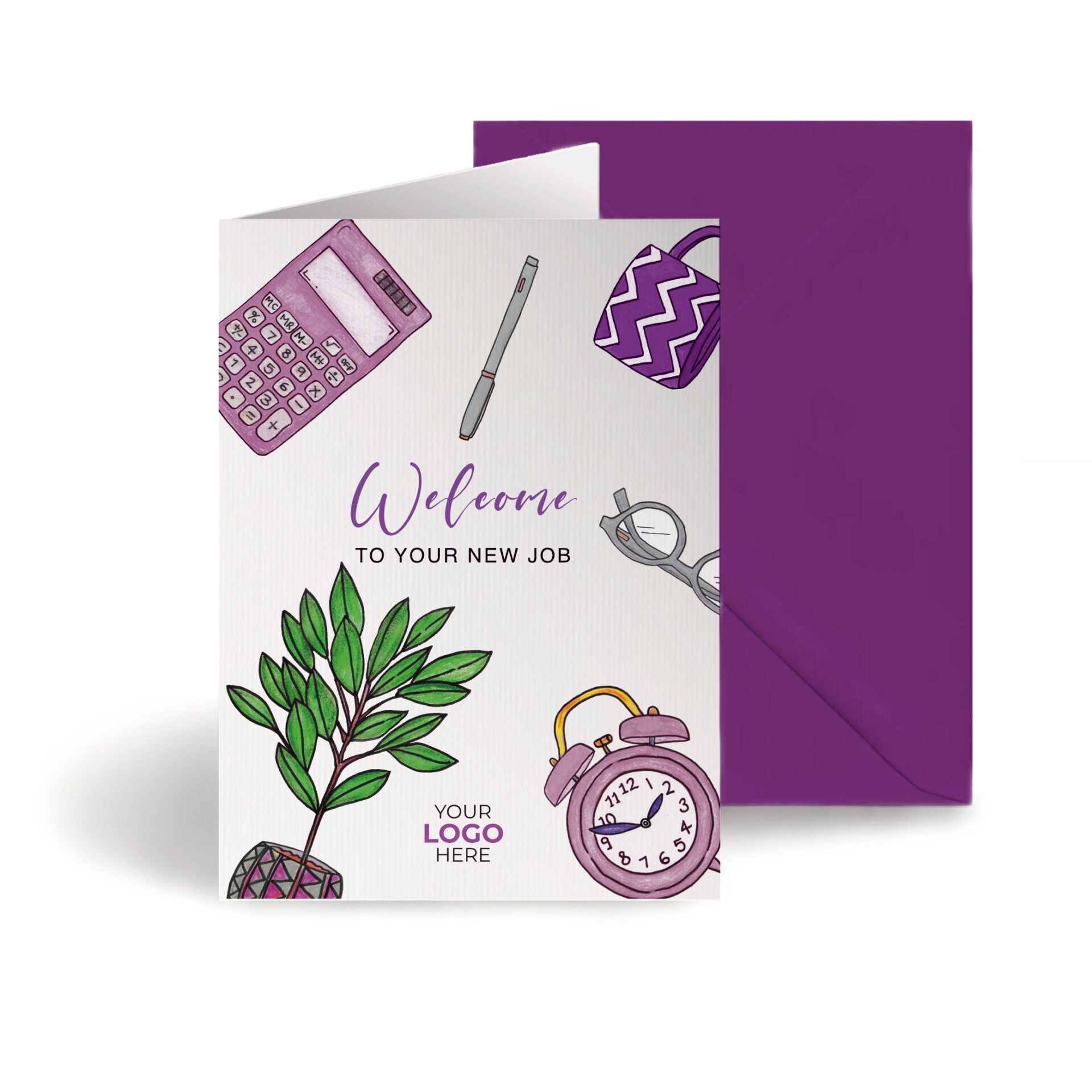 ‘Office Items’ Personalised Corporate Branded New Job Greeting Cards image 0
