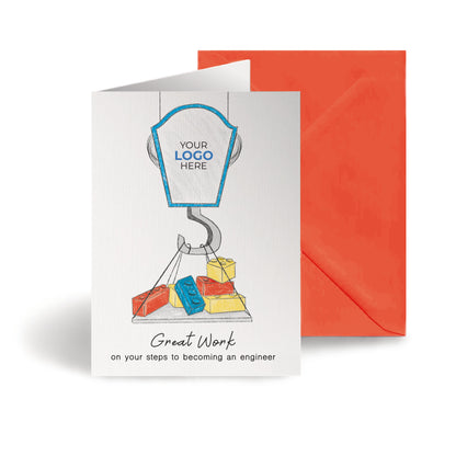 ‘Crane Lifting Lego’ Personalised Corporate Branded Education Greeting Cards image 0