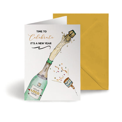 Champagne Popping' Personalised Corporate Branded New Year Greeting Cards image 0