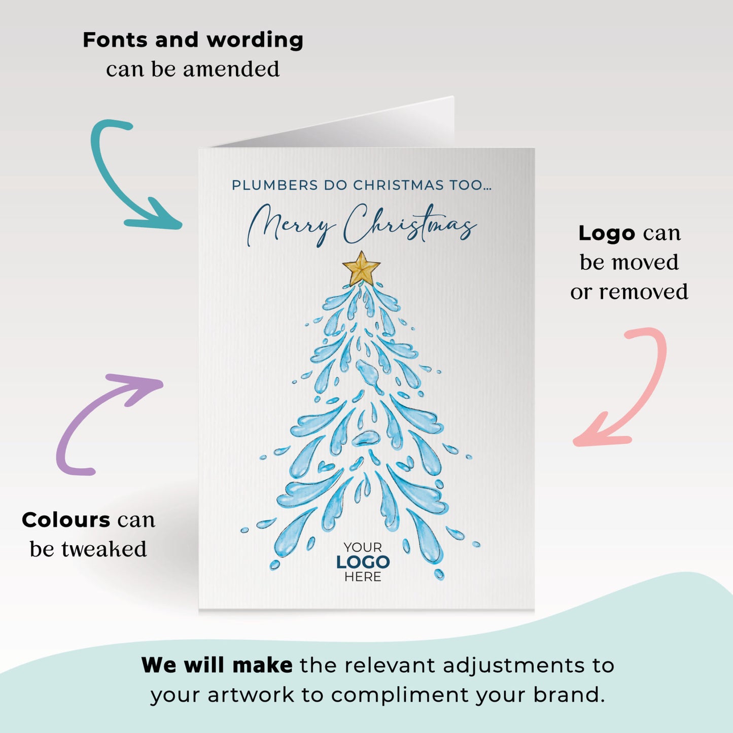 Water Christmas Tree' Personalised Corporate Branded Trades People Greeting Cards image 1