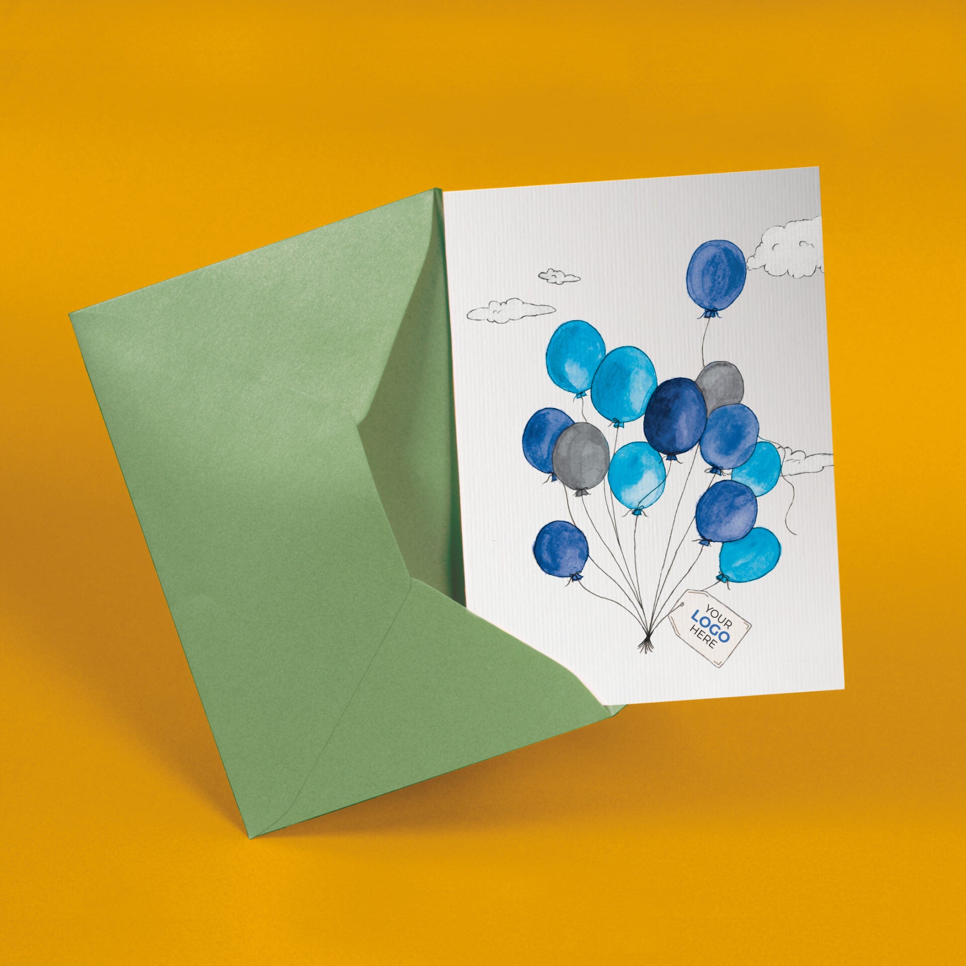 ‘Balloons in Clouds’ Personalised Corporate Branded Open Greeting Cards image 2