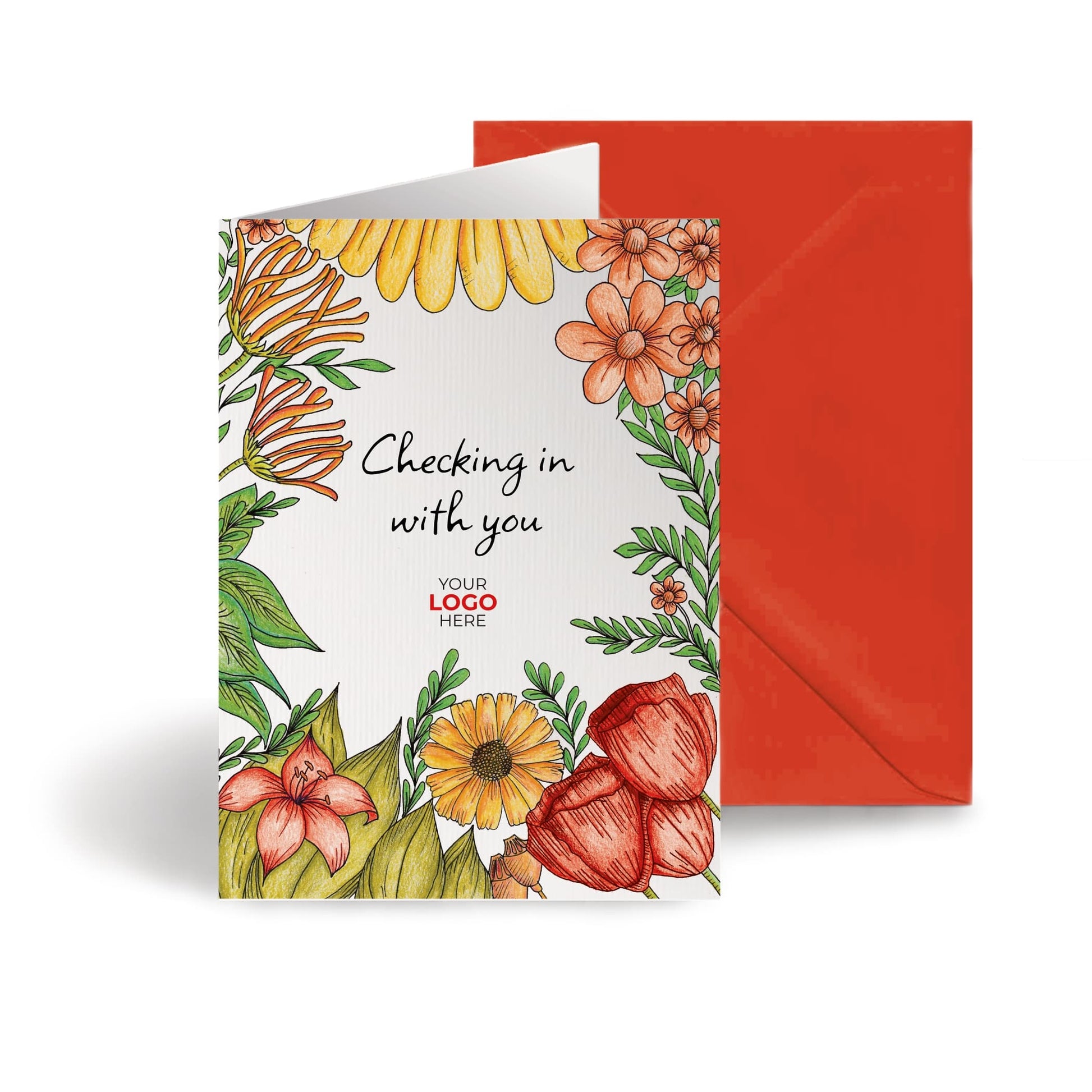 ‘Floral Garden’ Personalised Corporate Branded Checking In Greeting Cards image 0