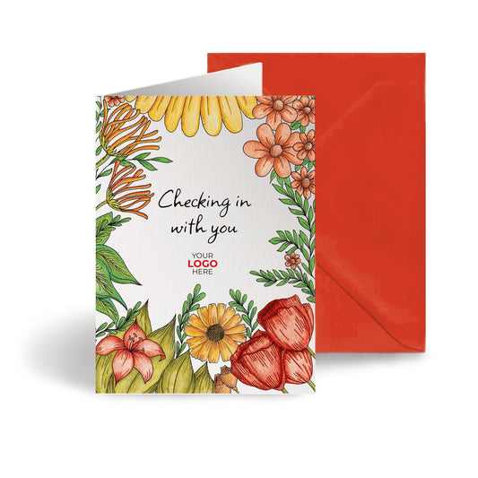 ‘Floral Garden’ Personalised Corporate Branded Checking In Greeting Cards image 0