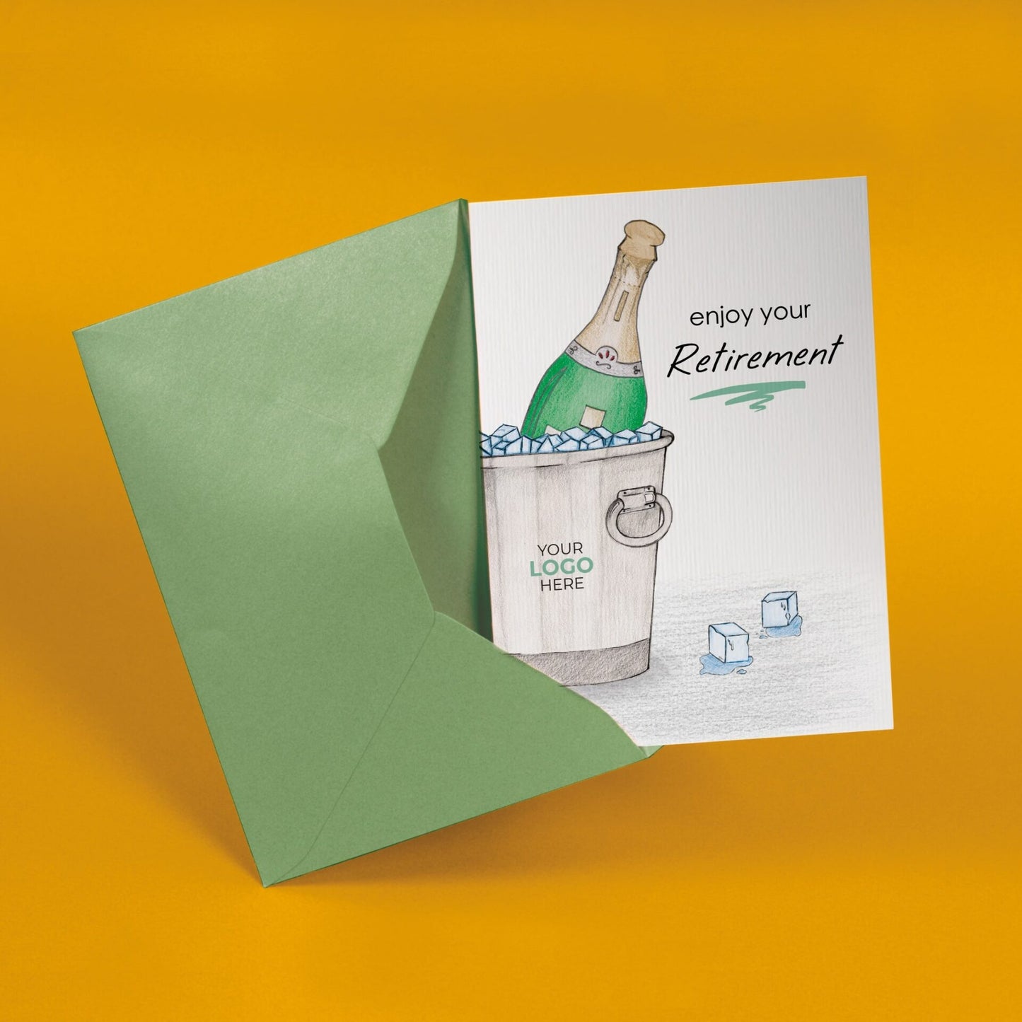 ‘Bottle in Ice’ Personalised Corporate Branded Retirement Greeting Cards image 2