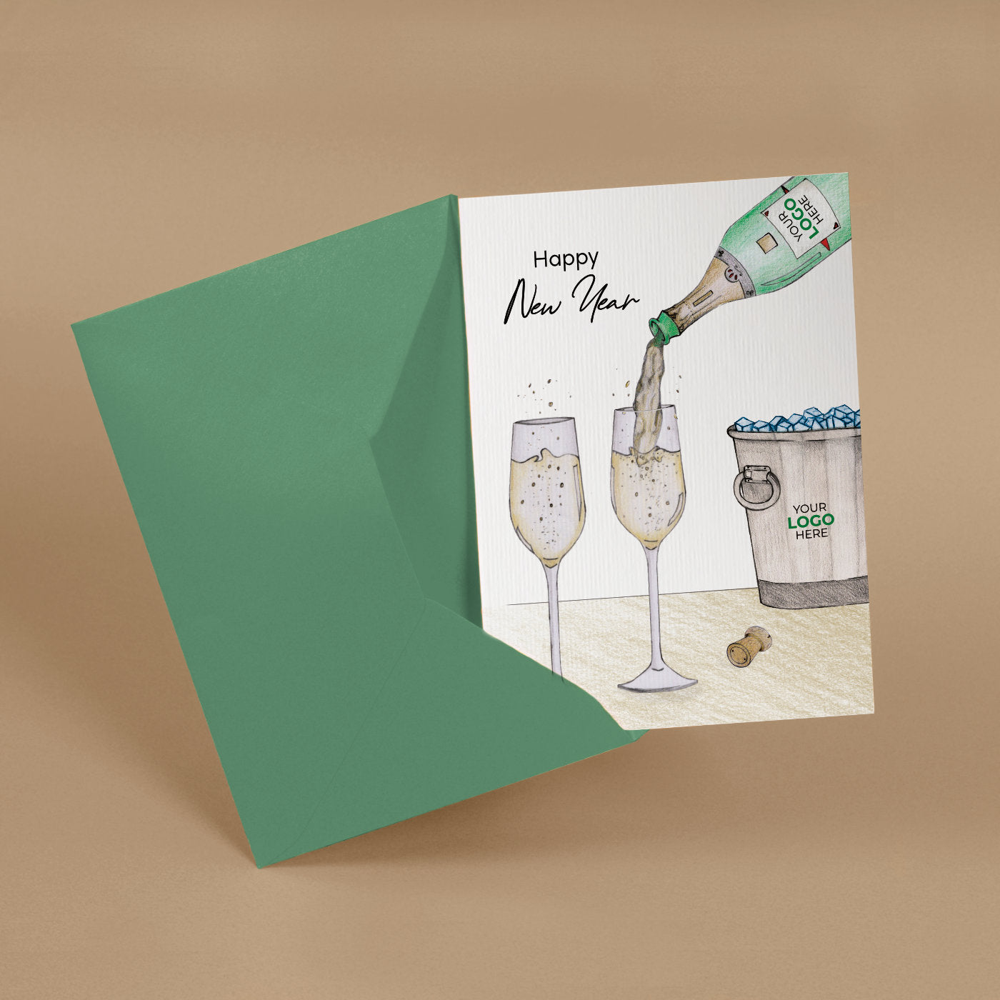 Pouring Champagne' Personalised Corporate Branded New Year Greeting Cards image 2