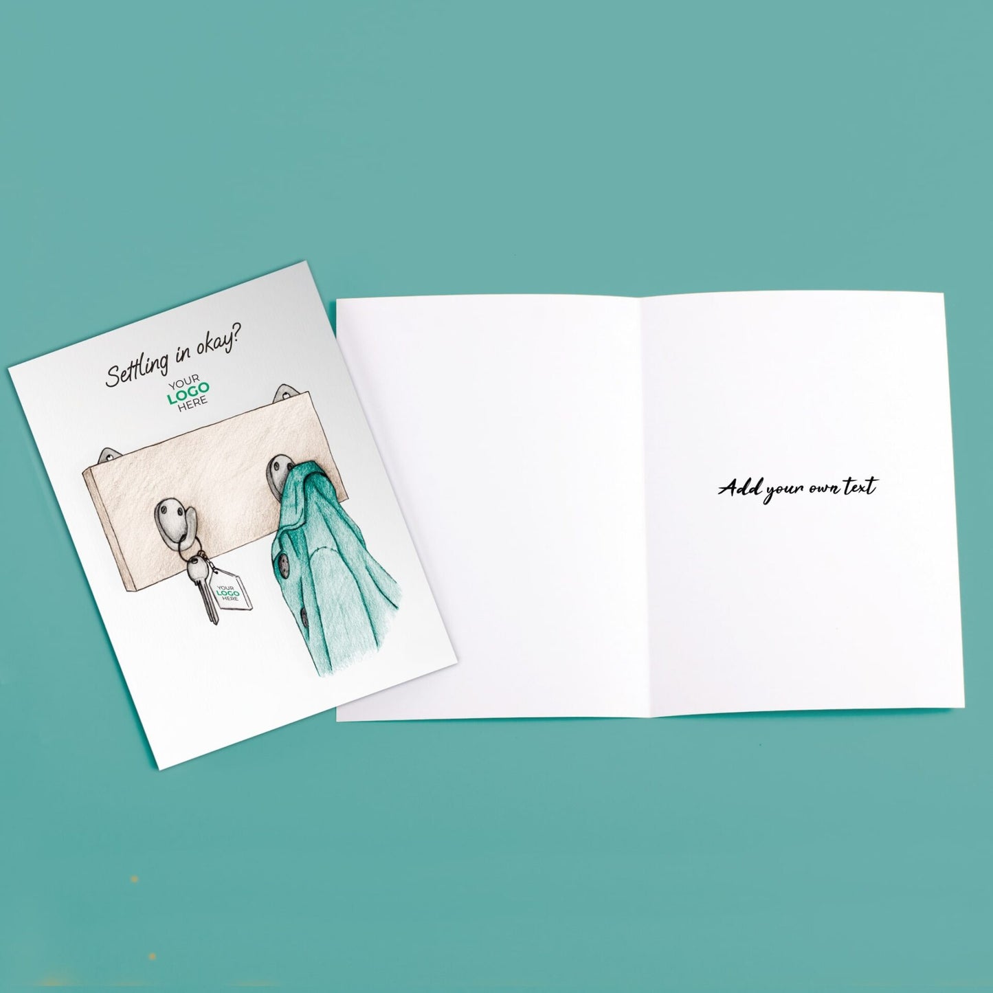 ‘Hanging Coat’ Personalised Corporate Branded Property Greeting Cards image 3