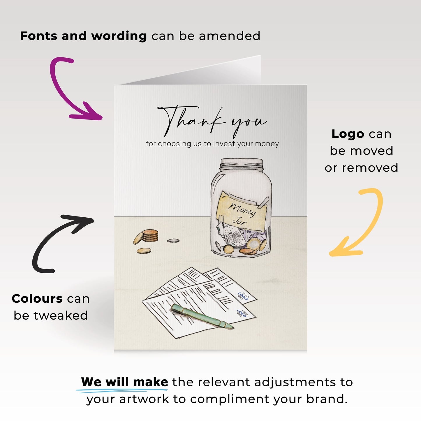 ‘Money Jar & Note’ Personalised Corporate Branded Financial Greeting Cards image 1
