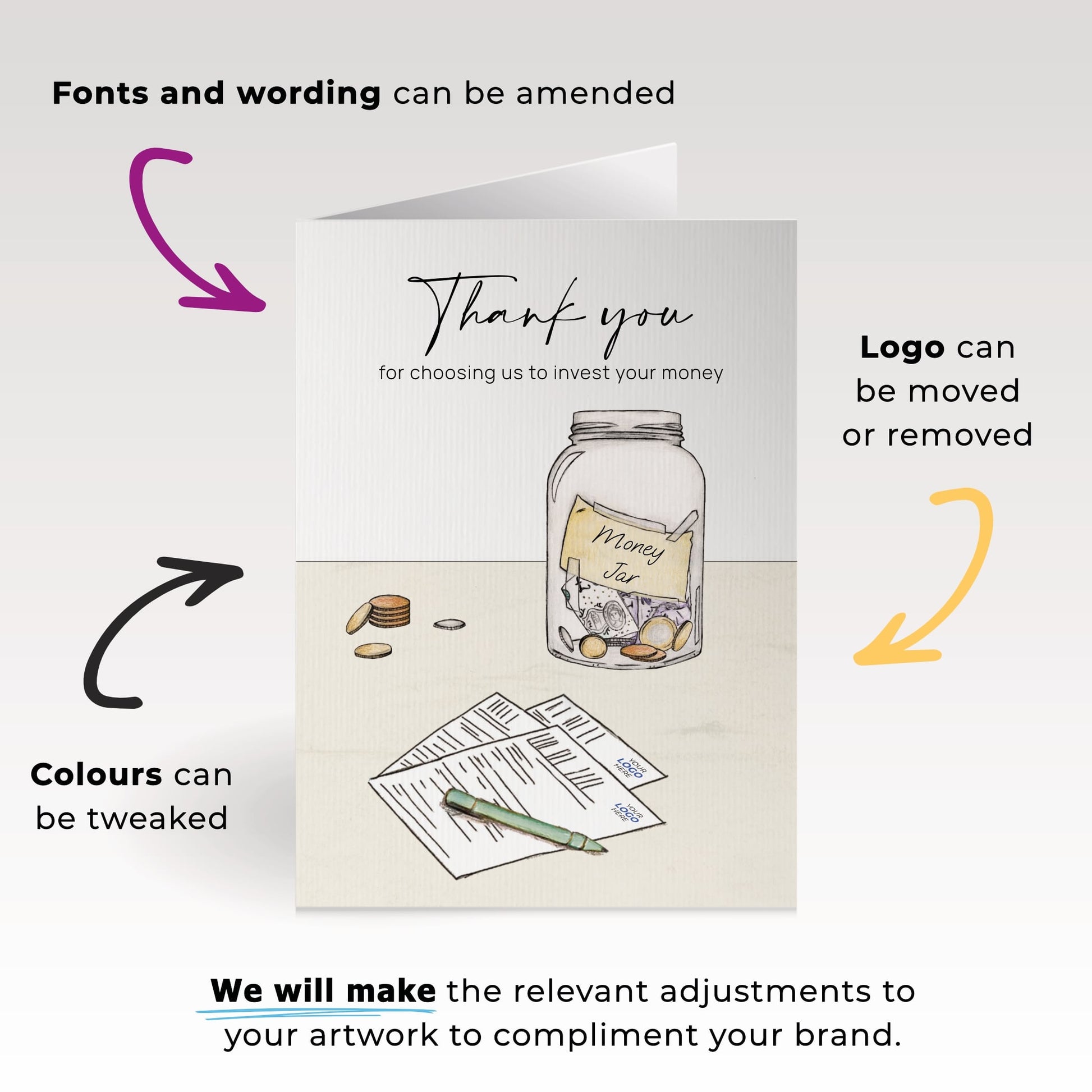 ‘Money Jar & Note’ Personalised Corporate Branded Financial Greeting Cards image 1