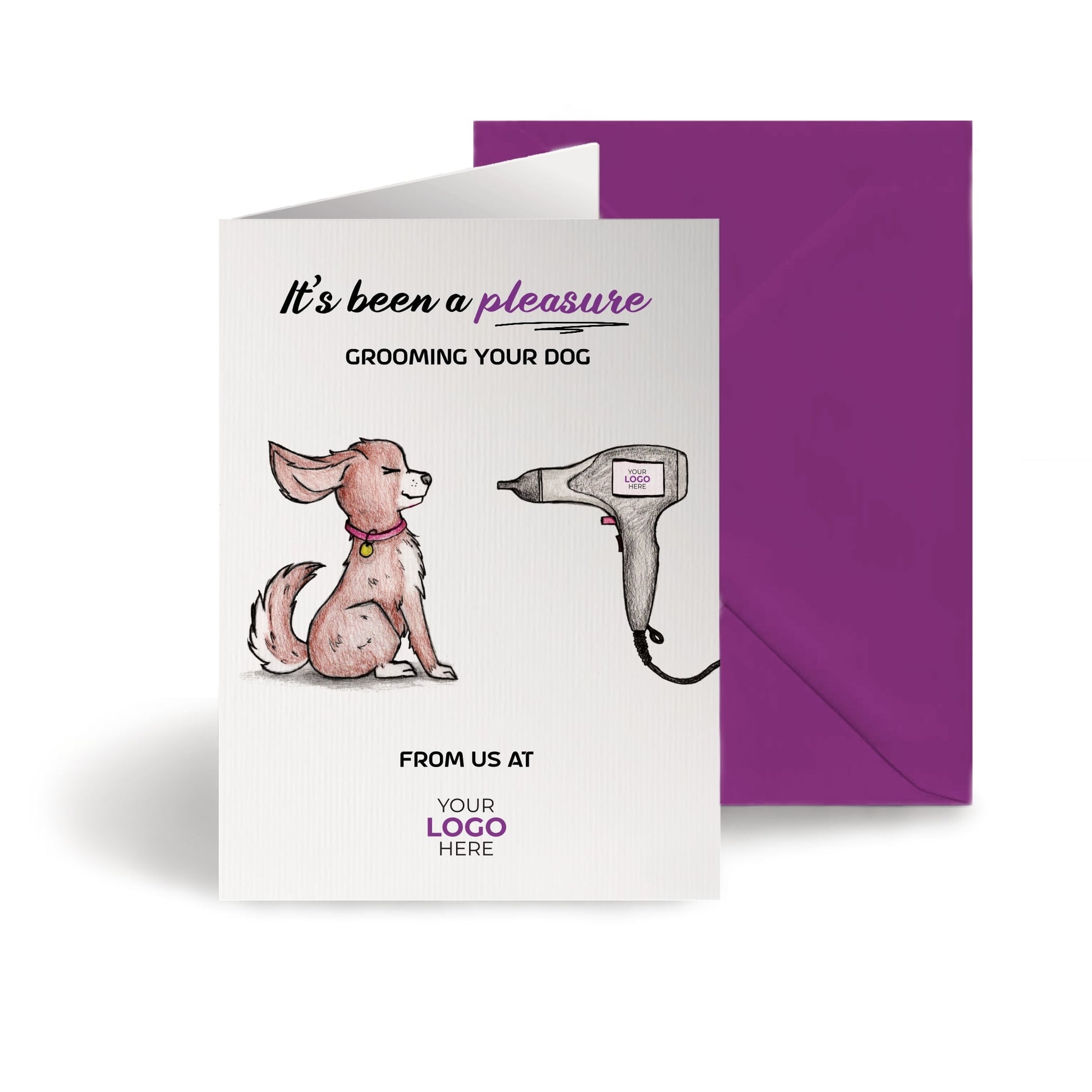 ‘Dog With Hairdryer’ Personalised Corporate Branded All Things Dogs Greeting Cards image 0