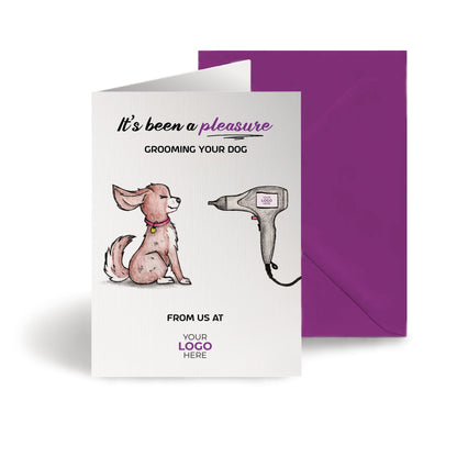 ‘Dog With Hairdryer’ Personalised Corporate Branded All Things Dogs Greeting Cards image 0