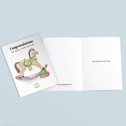 ‘Rocking Horse’ Personalised Corporate Branded New Baby Greeting Cards image 3