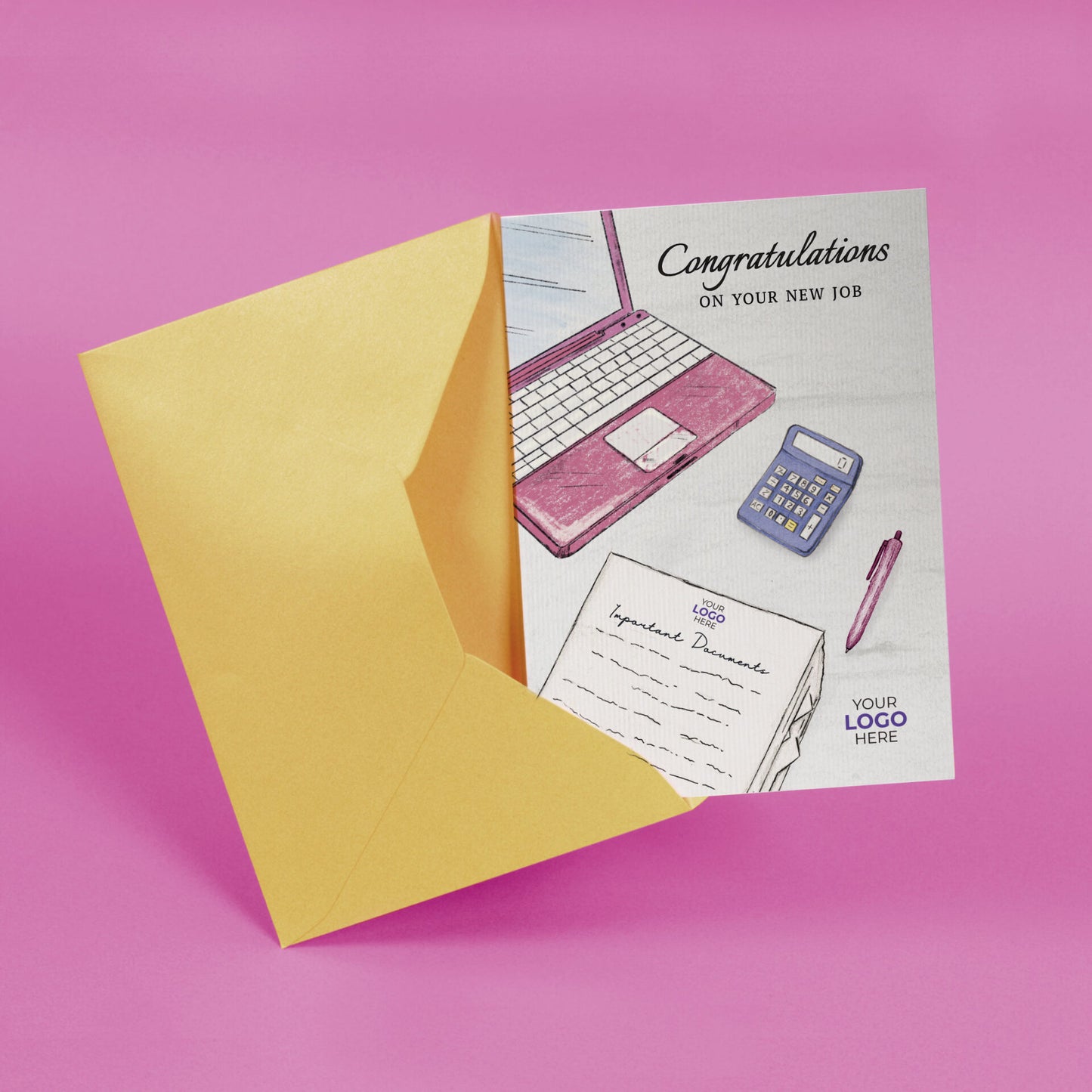 ‘Documents & Laptop’ Personalised Corporate Branded New Job Greeting Cards image 2