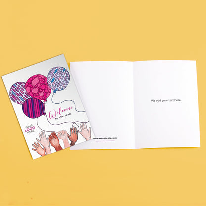 ‘Balloons & Hands’ Personalised Corporate Branded New Job Greeting Cards image 3